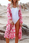 Sweet Floral Print Frill Hem Puff Sleeve Cover Up