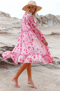 Sweet Floral Print Frill Hem Puff Sleeve Cover Up