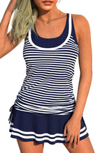 Cargue la imagen en el visor de la galería, Nautical Striped Skirt Style Tankini Set
