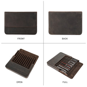 Leather 12 Slots Stationery Pen Case with Removable Pen Tray