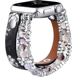 Beaded Leather Bracelet Band For Apple Watch