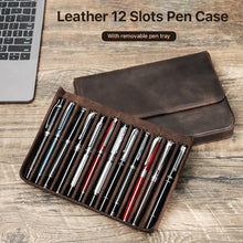 Cargue la imagen en el visor de la galería, Leather 12 Slots Stationery Pen Case with Removable Pen Tray
