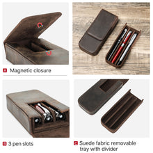 Cargue la imagen en el visor de la galería, Genuine Leather 3 Slots Pen Case With Removable Pen Tray
