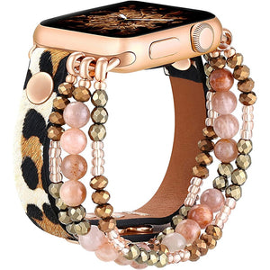 Beaded Leather Bracelet Band For Apple Watch