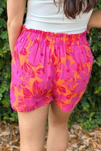 Floral Print Smocked Waist Shorts
