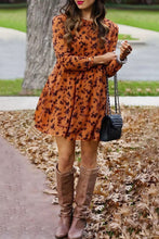 Load image into Gallery viewer, Floral Print O-neck Long Sleeve Mini Dress
