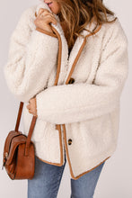 Load image into Gallery viewer, Beige Contrast Binding Buttoned Sherpa Jacket
