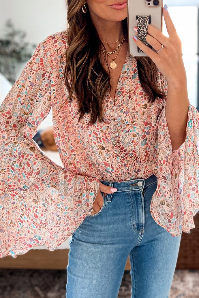 Tiered Ruffled Bell Sleeve Floral Bodysuit