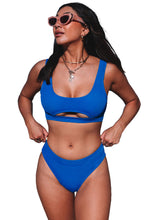 Load image into Gallery viewer, 2pcs Solid Color Ribbed Cutout Bikini Set
