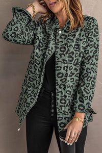 Lapel Collar Zipper Drawstring Leopard Coat - www.novixan.com