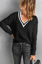 Load image into Gallery viewer, Deep V Contrasted Neckline Knitted Sweater - www.novixan.com
