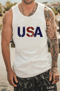 America Flag Cactus Print Slim-fit Men's Tank Top