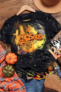 Halloween Pumpkin Face Bat Bleached T-Shirt