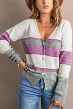 Load image into Gallery viewer, V Neck Button Closure Colorblock Knit Sweater - www.novixan.com
