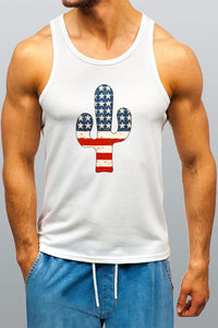 Camiseta de tirantes para hombre con estampado de cactus y bandera de Estados Unidos
