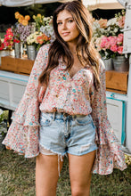Load image into Gallery viewer, Tiered Ruffled Bell Sleeve Floral Bodysuit
