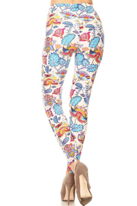 Floral Printed Lined Knit Legging With Elastic Waistband - www.novixan.com