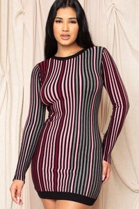Multi-color Striped Ribbed Dress - www.novixan.com