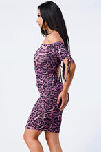 Load image into Gallery viewer, Leopard Print Off Shoulder Shirring Bodycon Dress - www.novixan.com
