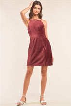 Load image into Gallery viewer, Cranberry Red Corduroy Sleeveless Square Neck Tight Fit Mini Dress - www.novixan.com
