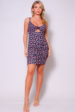 Load image into Gallery viewer, Spaghetti Strap Twist Front Cutout Floral Ruched Mini Dress - www.novixan.com
