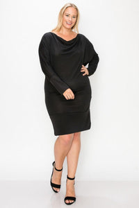 Draped Neck Long Sleeve Dress Plus Size - www.novixan.com
