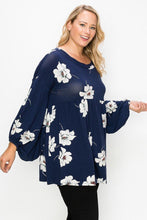 Load image into Gallery viewer, Floral, Bubble Sleeve Tunic Top Plus Size - www.novixan.com

