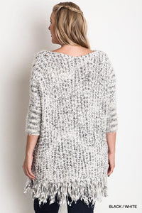 Chunky Knit Sweater Frayed Trim Plus Size - www.novixan.com