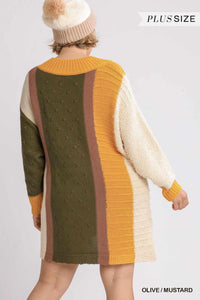 Oversized Multicolor Bouclé V-neck Pullover Sweater Dress With Side Slit - www.novixan.com