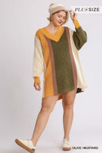Load image into Gallery viewer, Oversized Multicolor Bouclé V-neck Pullover Sweater Dress With Side Slit - www.novixan.com
