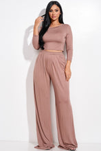 Load image into Gallery viewer, Solid 3/4 Sleeve Top And Wide Leg Pleated Pants Two Piece Set - www.novixan.com
