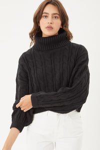 Loose Fit Cable Knit Turtle Neck Sweater - www.novixan.com