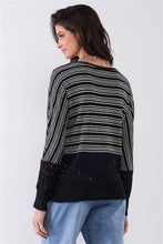Cargue la imagen en el visor de la galería, Black Striped Glitter Long Sleeve Sweater Top - www.novixan.com
