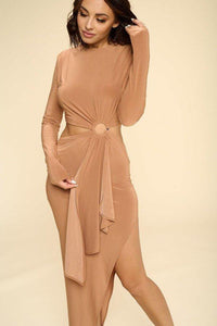 Long Sleeves Round Neck Midi Dress - www.novixan.com