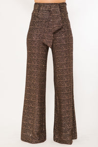 Shiny Paillette Pants with Adjustable Buckle Belt - www.novixan.com