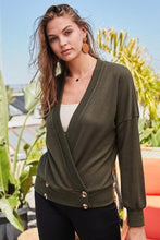 Load image into Gallery viewer, Overwrap Front Button Long Sleeve Knit Top - www.novixan.com
