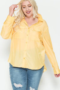 Chest Pocket Oversized Satin Shirt Plus Size - www.novixan.com