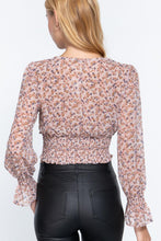 Load image into Gallery viewer, Long Sleeve V-Neck Floral Print Chiffon Top - www.novixan.com
