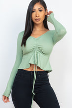 Load image into Gallery viewer, Ribbed Drawstring Front Peplum Top - www.novixan.com
