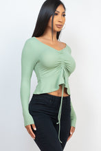 Load image into Gallery viewer, Ribbed Drawstring Front Peplum Top - www.novixan.com

