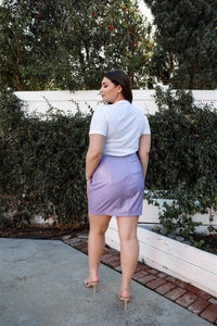 Lavender Faux Leather High Waist Mini Skirt Plus Size - www.novixan.com