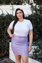 Load image into Gallery viewer, Lavender Faux Leather High Waist Mini Skirt Plus Size - www.novixan.com
