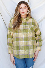 Cargue la imagen en el visor de la galería, Cotton &amp; Linen Blend Textured Plaid Shirt Top Plus Size - www.novixan.com
