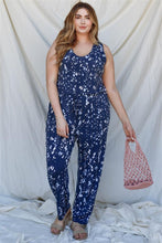 Load image into Gallery viewer, Navy &amp; Mint Feather Print Jumpsuit Plus Size - www.novixan.com
