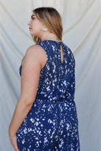 Load image into Gallery viewer, Navy &amp; Mint Feather Print Jumpsuit Plus Size - www.novixan.com
