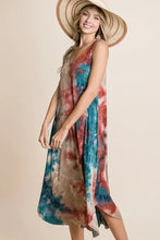 Load image into Gallery viewer, Tie Dye Ribbed Brush Asymmetrical Hem Midi Dress
