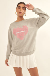 Vintage Heart Print Knit Sweatshirt