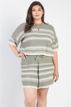 Load image into Gallery viewer, Plus Size Striped Knit Top High Waist Shorts Set
