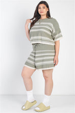 Load image into Gallery viewer, Plus Size Striped Knit Top High Waist Shorts Set
