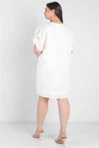 Plus Size Bow Detail V-neck Mini Dress